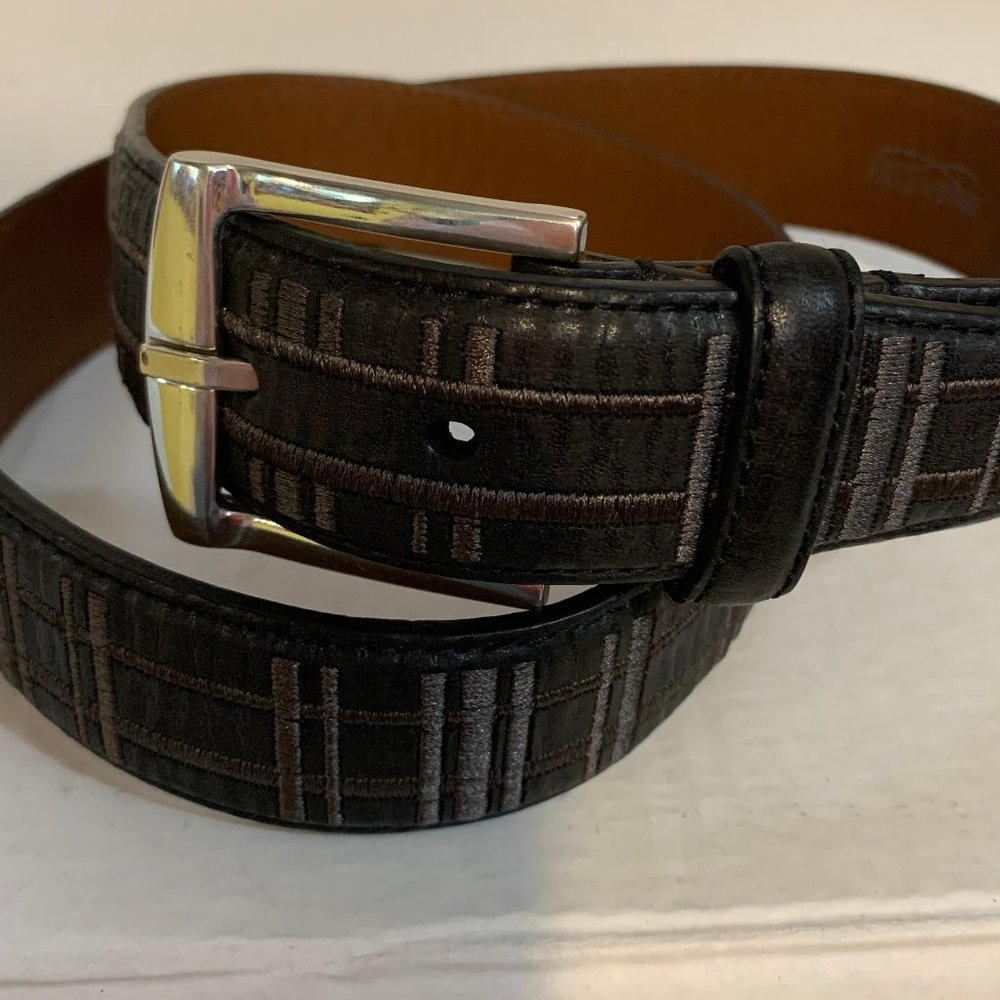 New Black Leather Plaid Brighton Belt Sz 30" - 31"